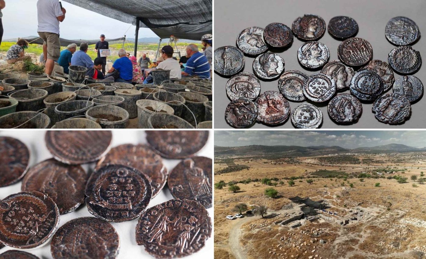 4th century Roman coins found buried in a narrow hidden tunnel
