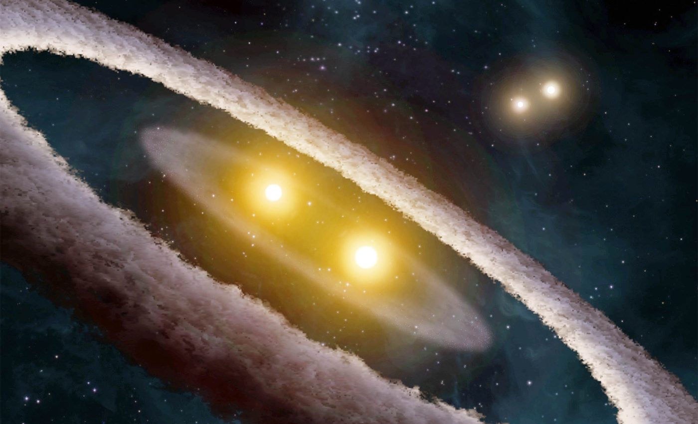 Astronomers find a quadruple star system where four stars are 'birthing' one planet
